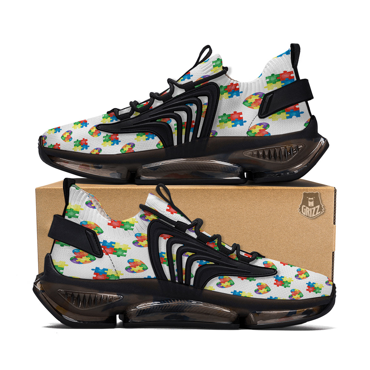 Autism Awareness Heart Print Pattern Black Gym Shoes-grizzshop