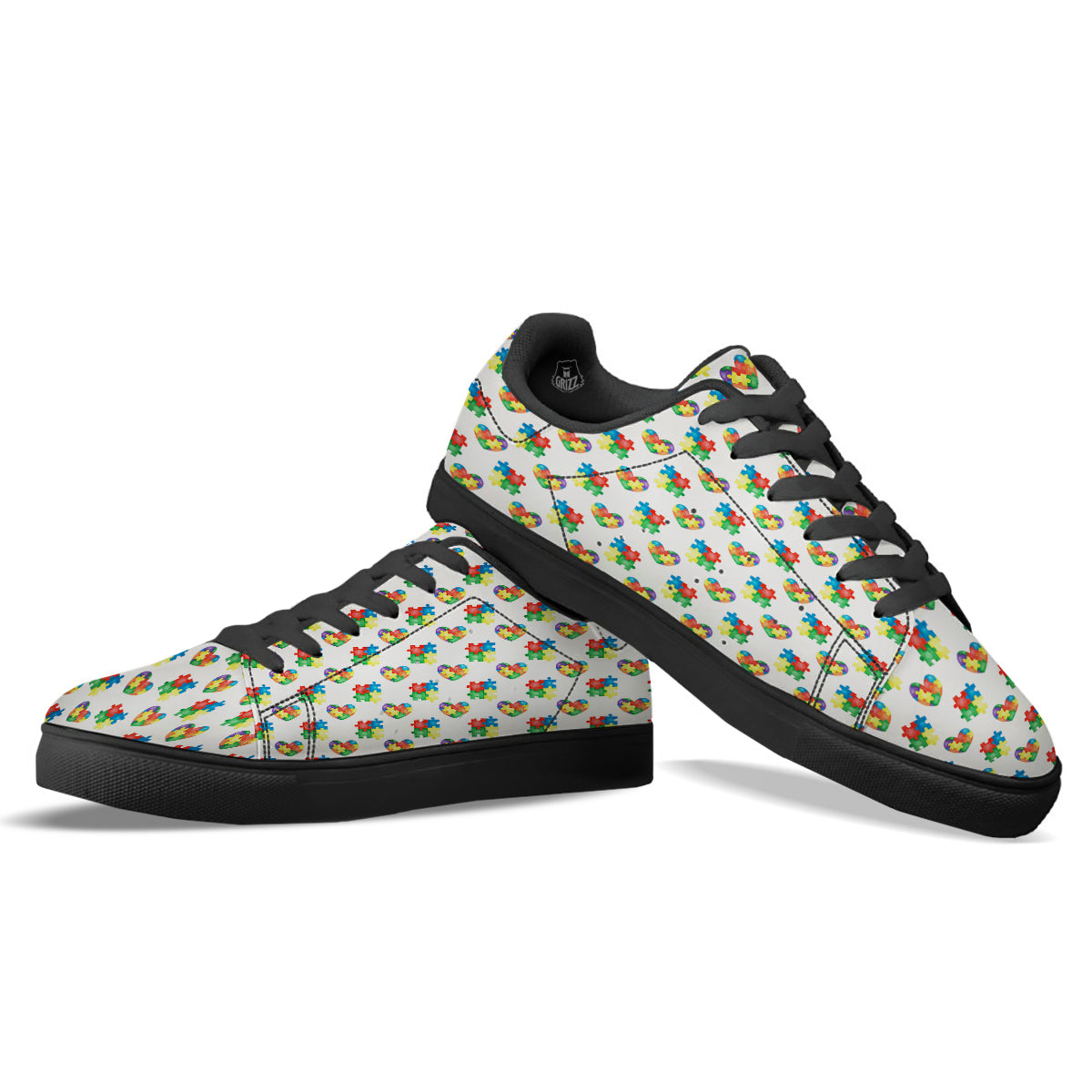 Autism Awareness Heart Print Pattern Black Low Top Sneakers-grizzshop
