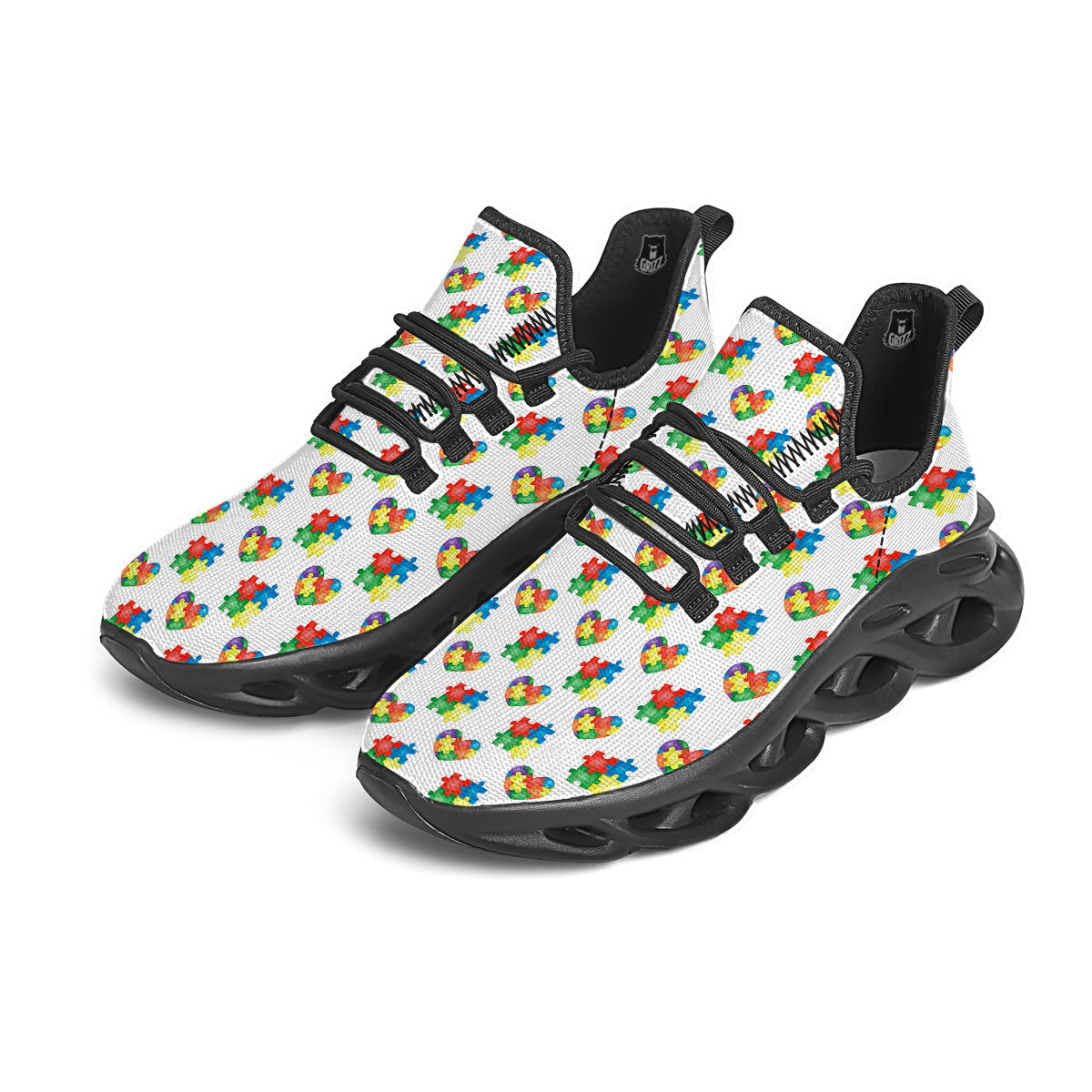 Autism Awareness Heart Print Pattern Black Running Shoes-grizzshop