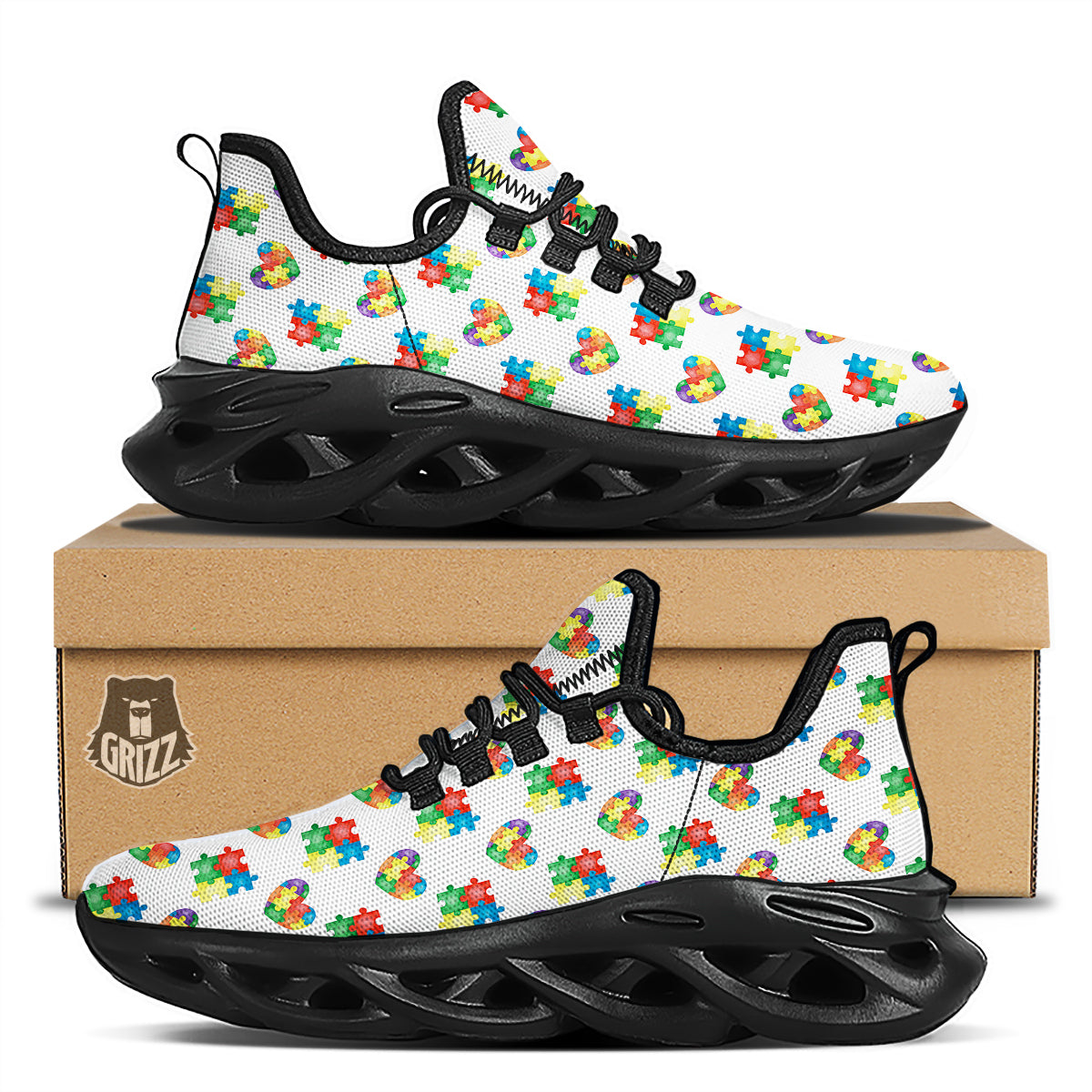 Autism Awareness Heart Print Pattern Black Running Shoes-grizzshop