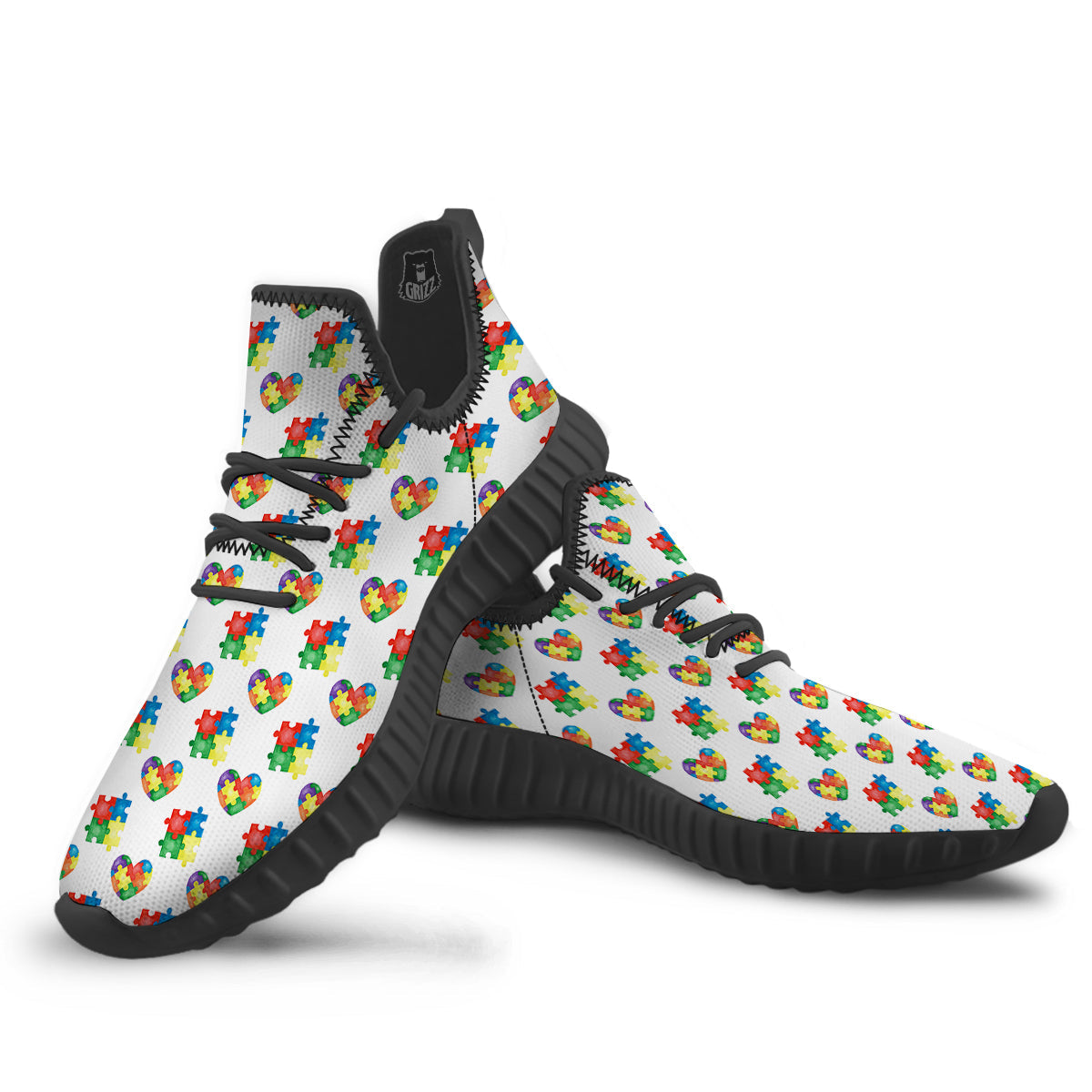 Autism Awareness Heart Print Pattern Black Walking Shoes-grizzshop