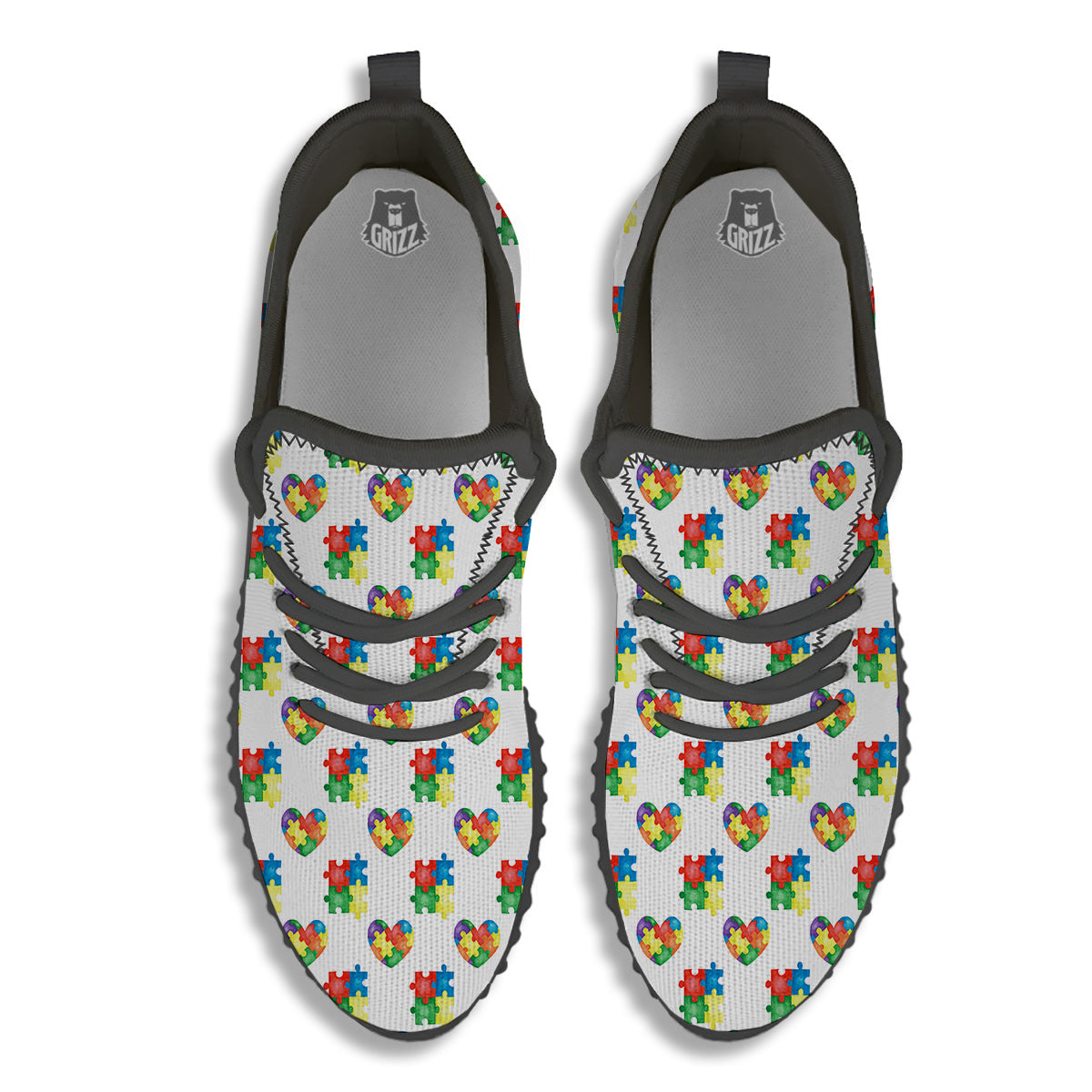 Autism Awareness Heart Print Pattern Black Walking Shoes-grizzshop