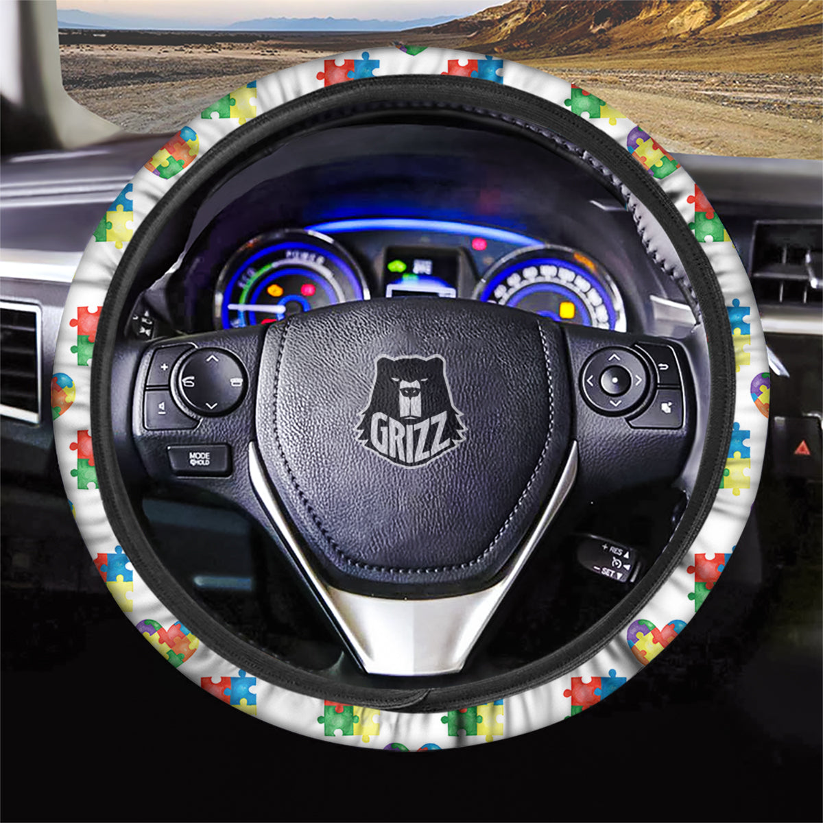 Autism Awareness Heart Print Pattern Car Steering Wheel Cover-grizzshop