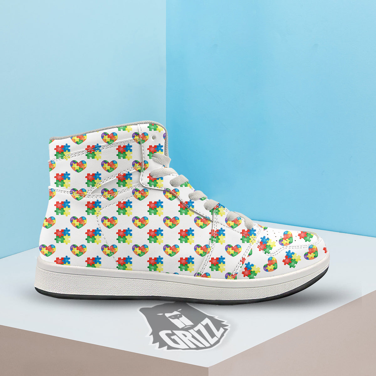 Autism Awareness Heart Print Pattern High Top Sneakers-grizzshop