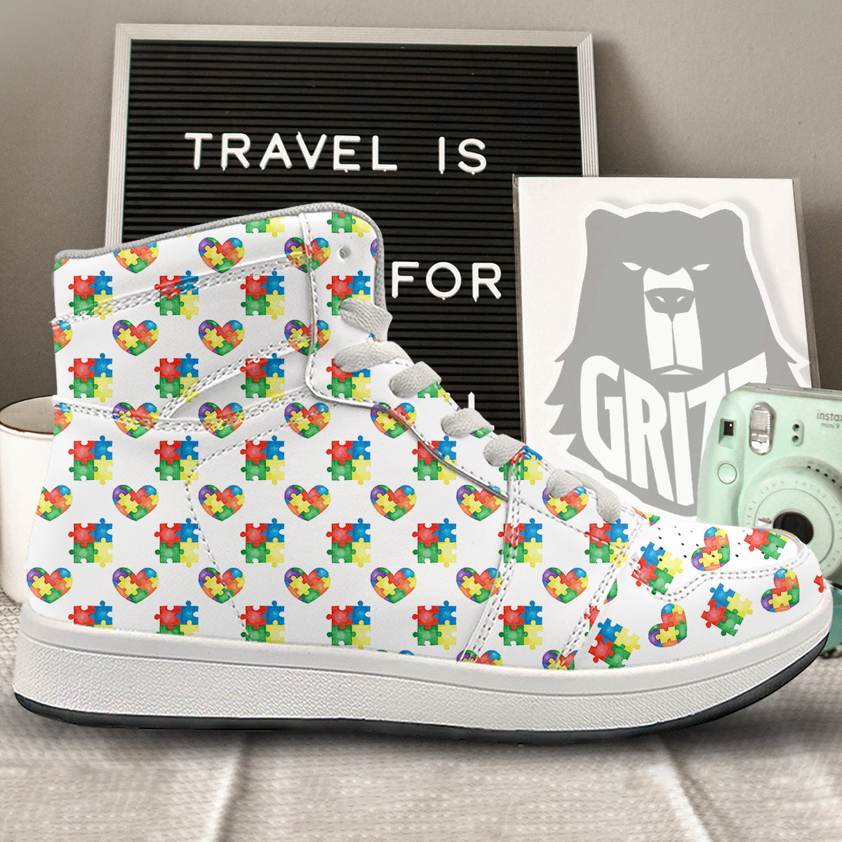 Autism Awareness Heart Print Pattern High Top Sneakers-grizzshop