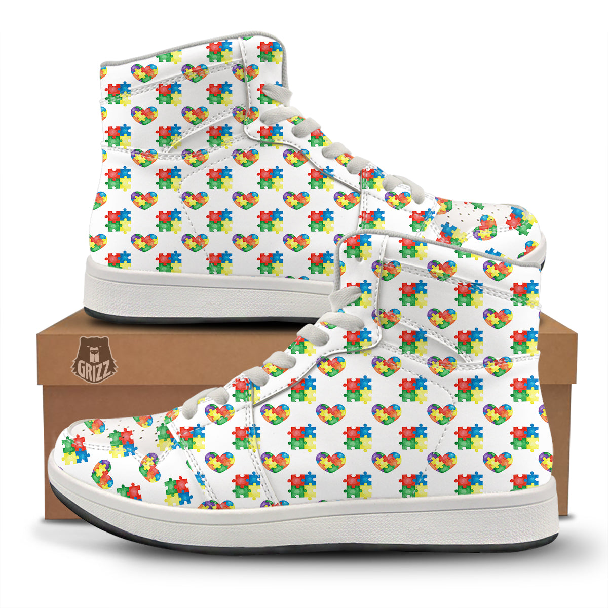 Autism Awareness Heart Print Pattern High Top Sneakers-grizzshop