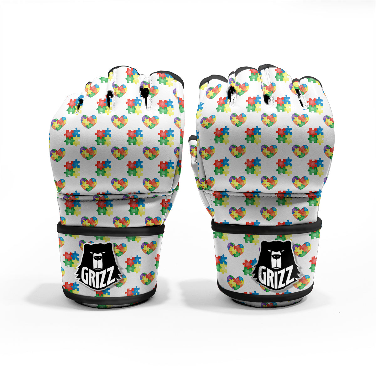 Autism Awareness Heart Print Pattern MMA Gloves-grizzshop