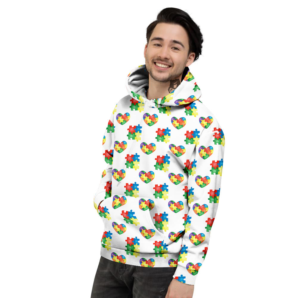 Autism Awareness Heart Print Pattern Men's Hoodie-grizzshop