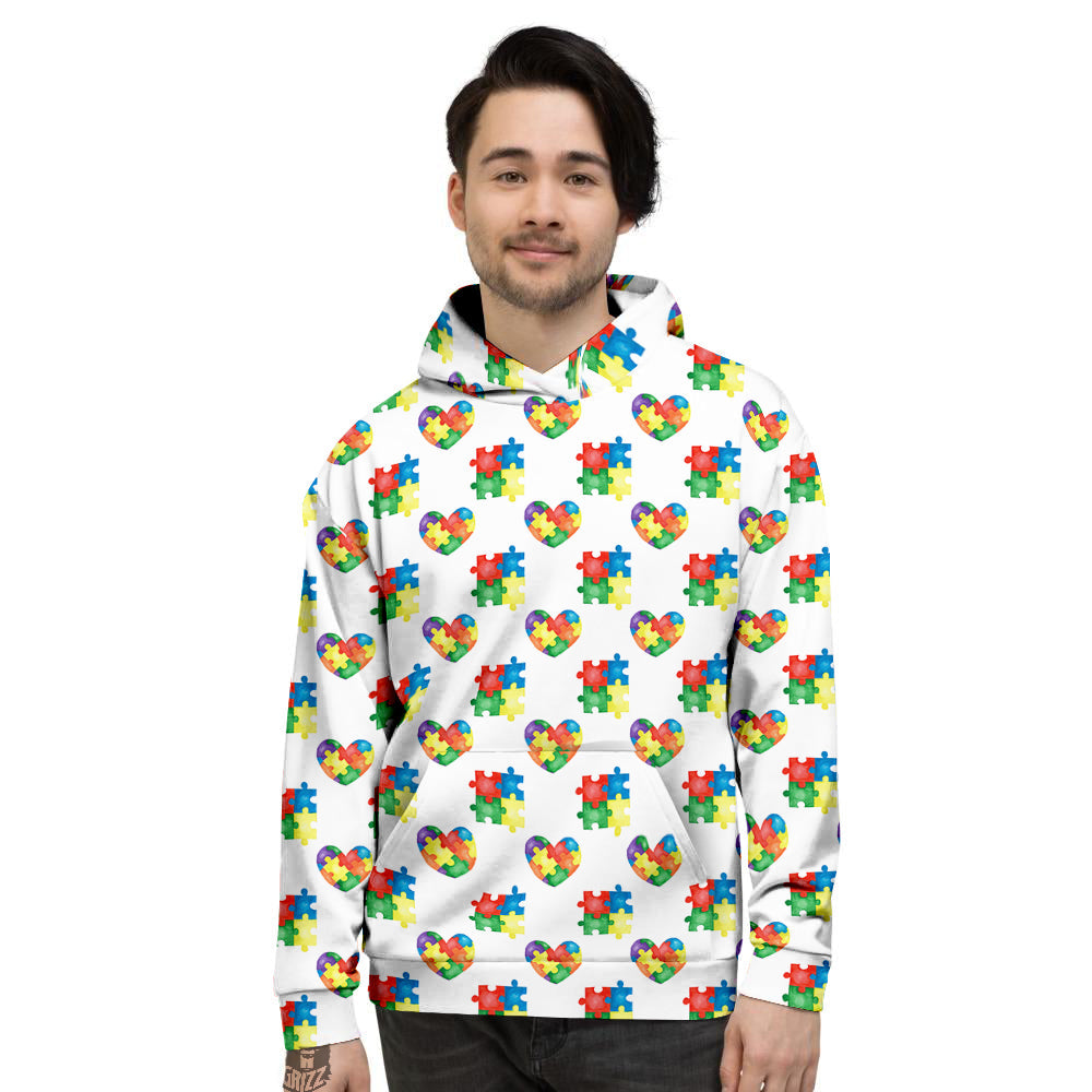 Autism Awareness Heart Print Pattern Men's Hoodie-grizzshop