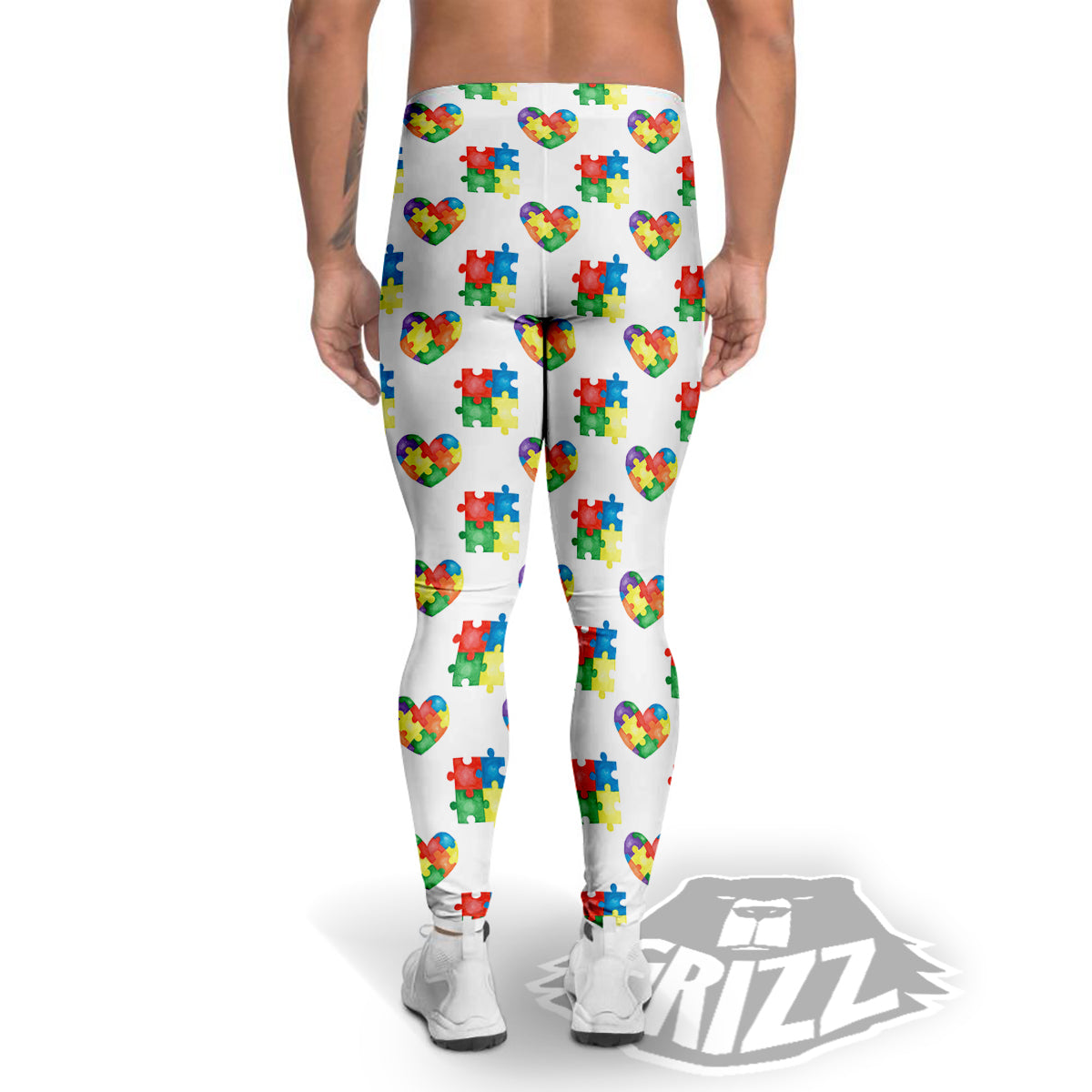 Autism Awareness Heart Print Pattern Men's Leggings-grizzshop