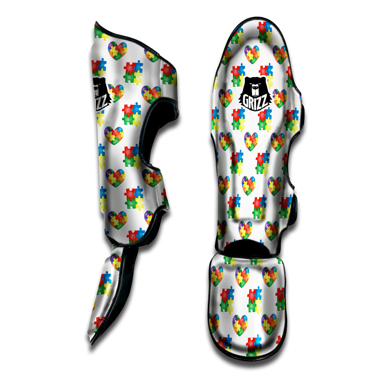 Autism Awareness Heart Print Pattern Muay Thai Shin Guards-grizzshop
