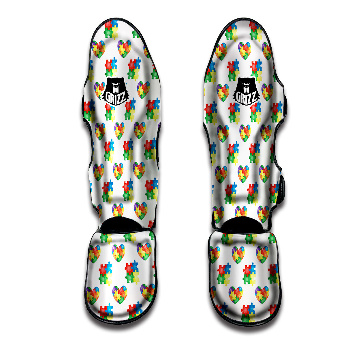 Autism Awareness Heart Print Pattern Muay Thai Shin Guards-grizzshop