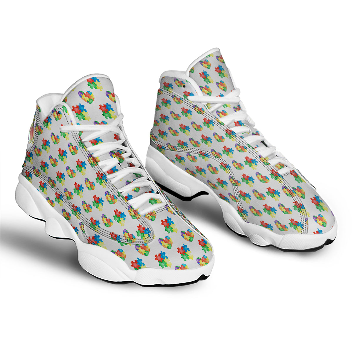 Autism Awareness Heart Print Pattern White Basketball Shoes-grizzshop