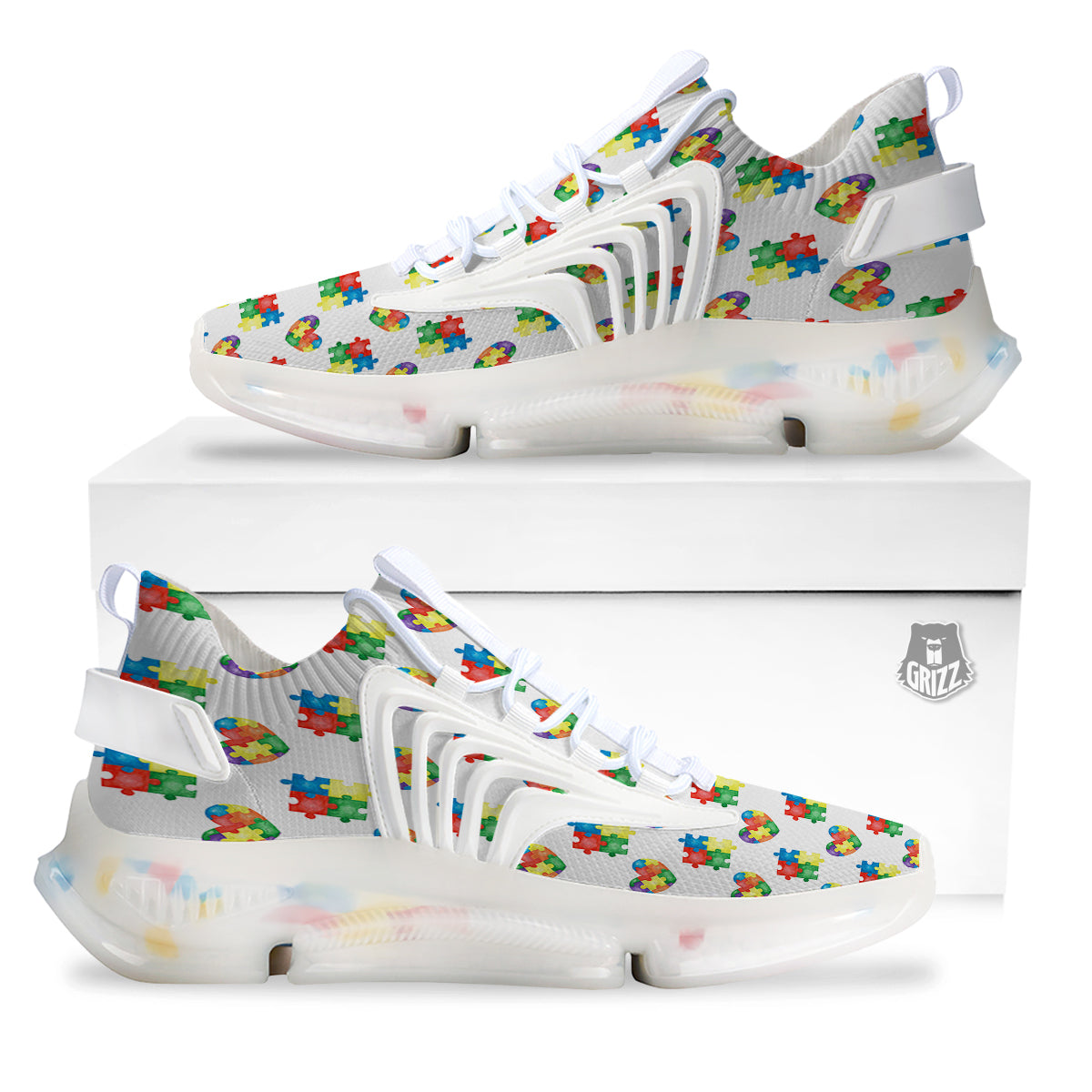 Autism Awareness Heart Print Pattern White Gym Shoes-grizzshop