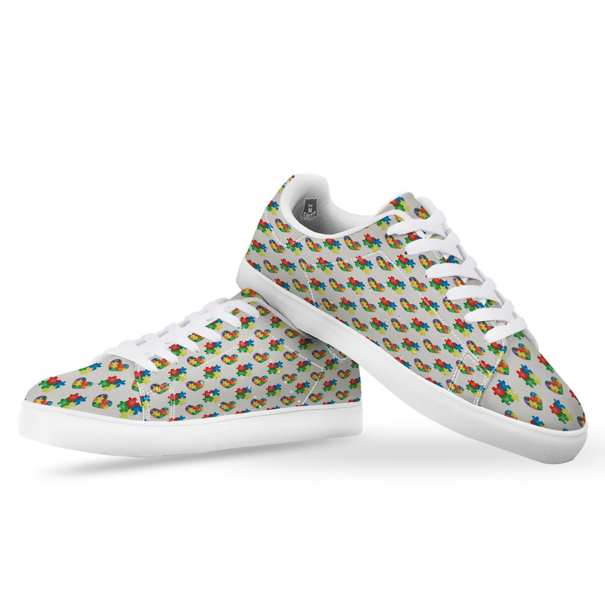 Autism Awareness Heart Print Pattern White Low Top Sneakers-grizzshop