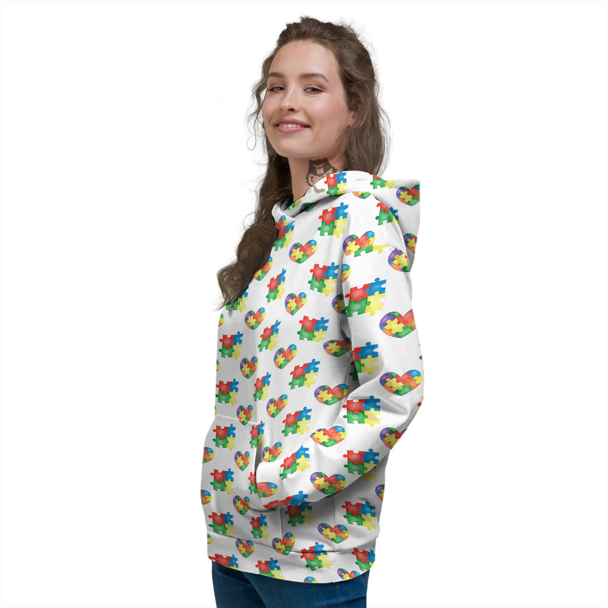Autism Awareness Heart Print Pattern Women's Hoodie-grizzshop