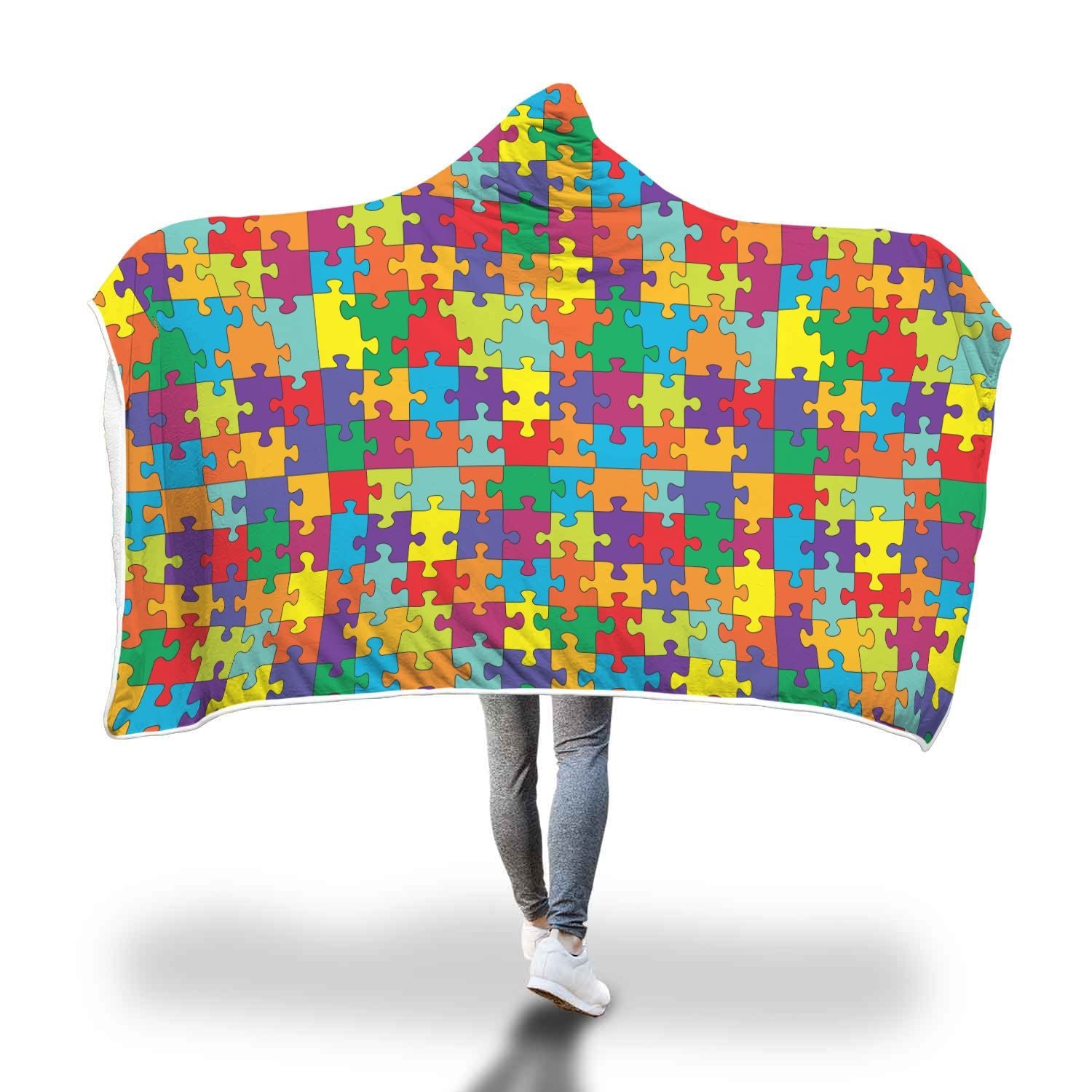 Autism Awareness Merchandise Pattern Print Hooded Blanket-grizzshop