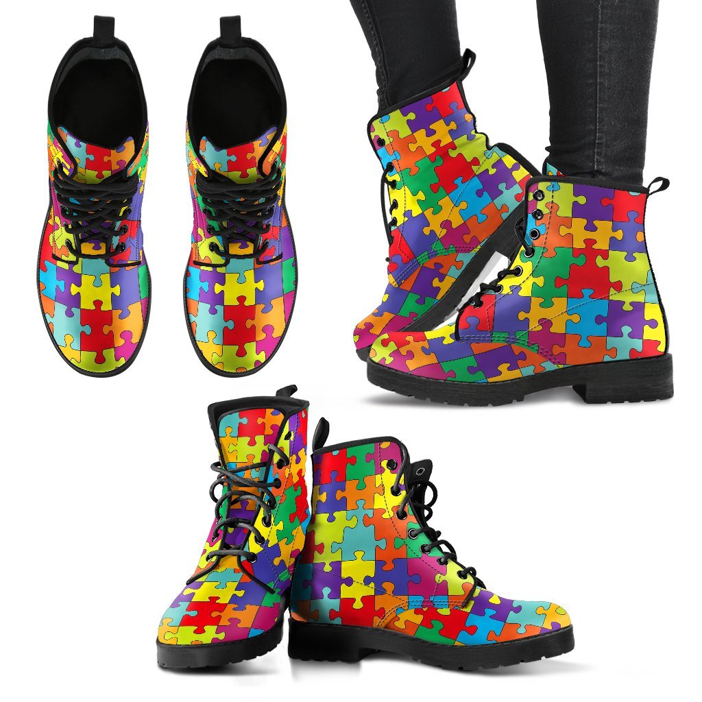 Autism Awareness Merchandise Pattern Print Men Women Leather Boots-grizzshop
