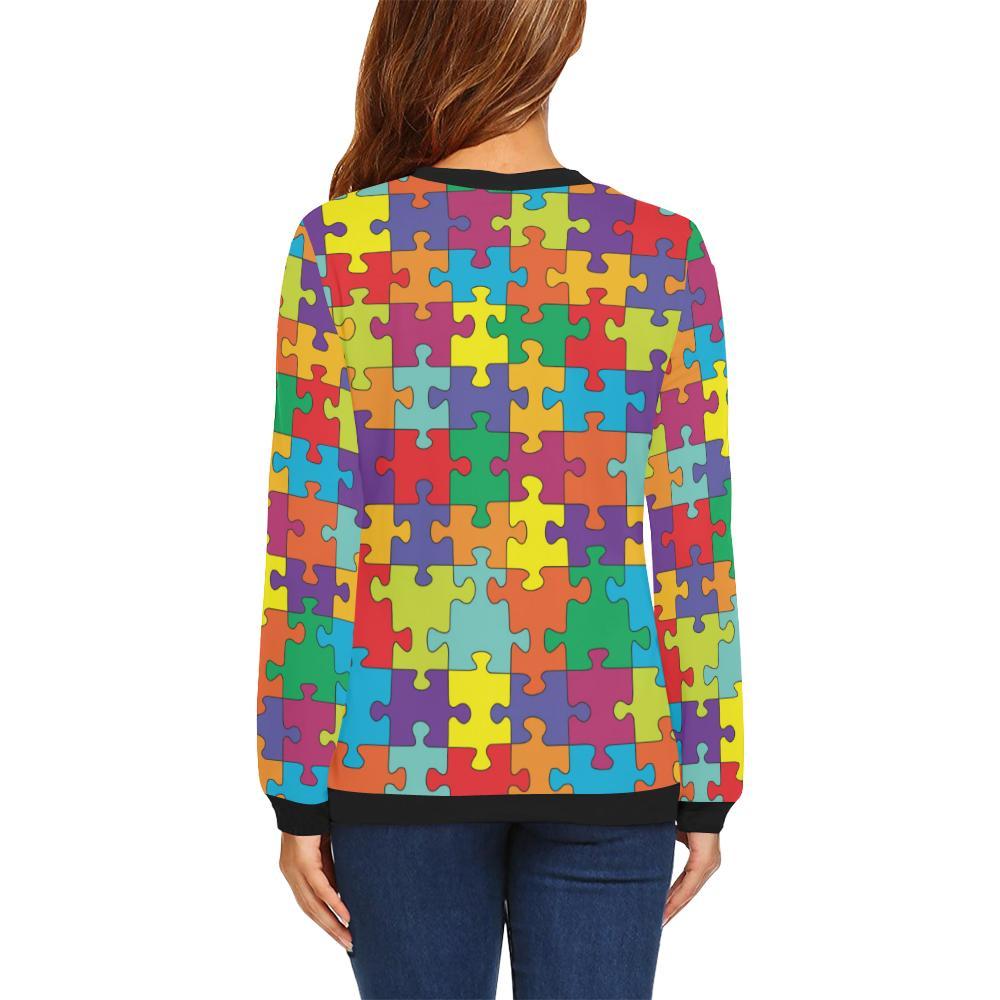 Autism Awareness Merchandise Pattern Print Women Crewneck Sweatshirt-grizzshop