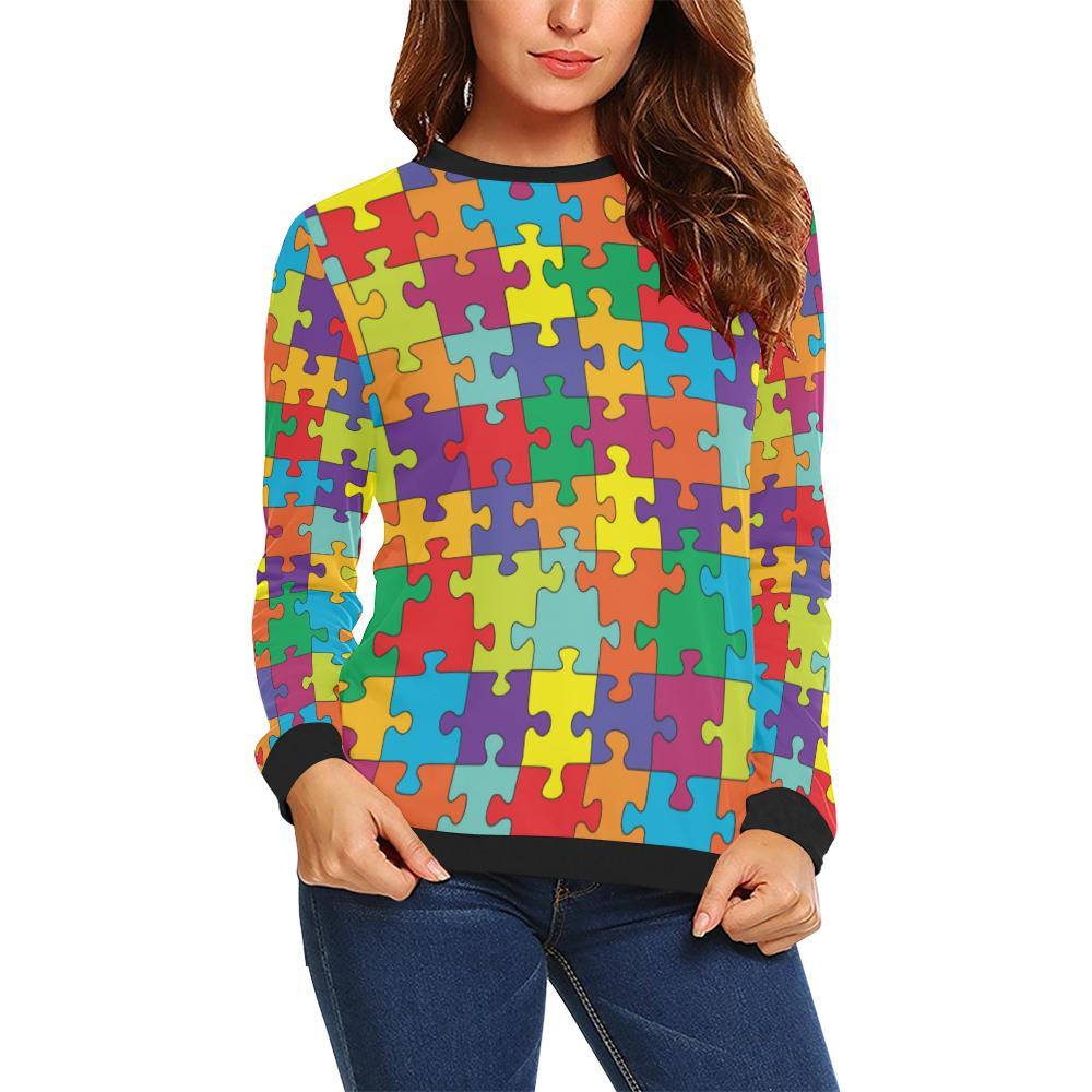 Autism Awareness Merchandise Pattern Print Women Crewneck Sweatshirt-grizzshop