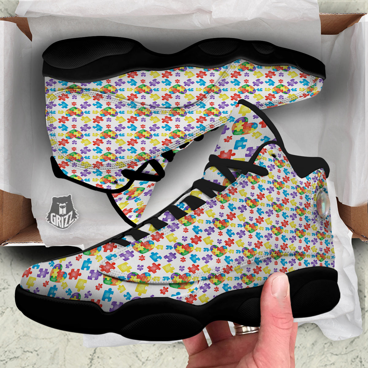 Autism Awareness Print Pattern Black Basketball Shoes-grizzshop