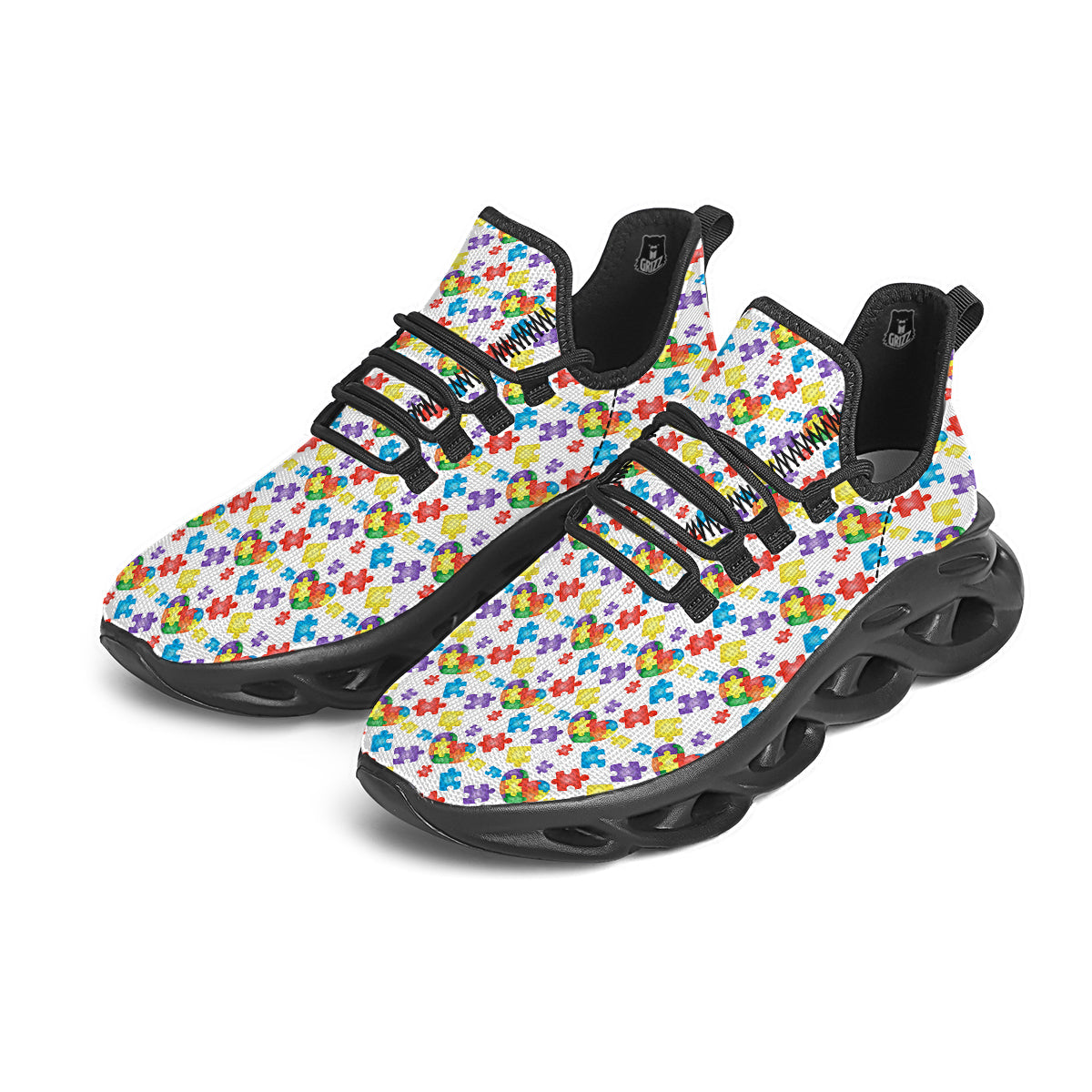 Autism Awareness Print Pattern Black Running Shoes-grizzshop