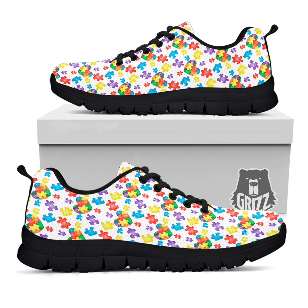 Autism Awareness Print Pattern Black Sneaker-grizzshop