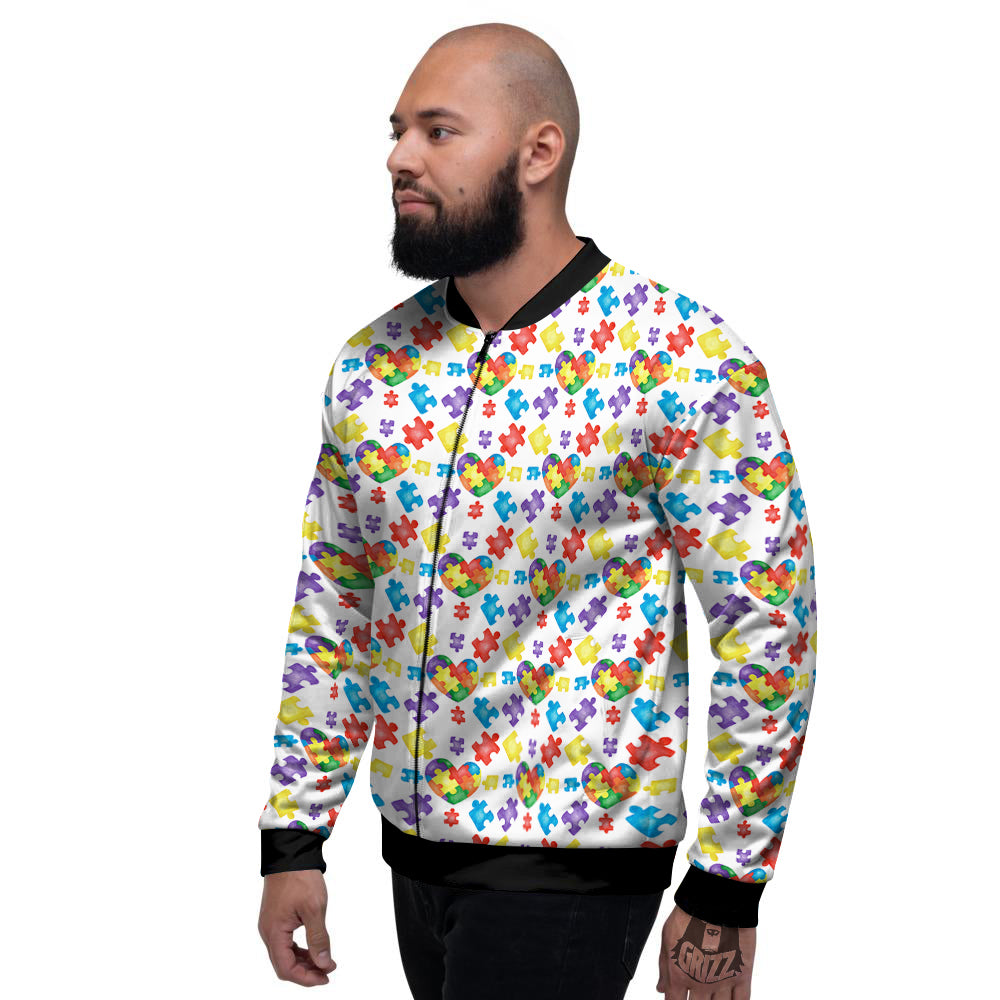 Autism Awareness Print Pattern Men's Bomber Jacket-grizzshop