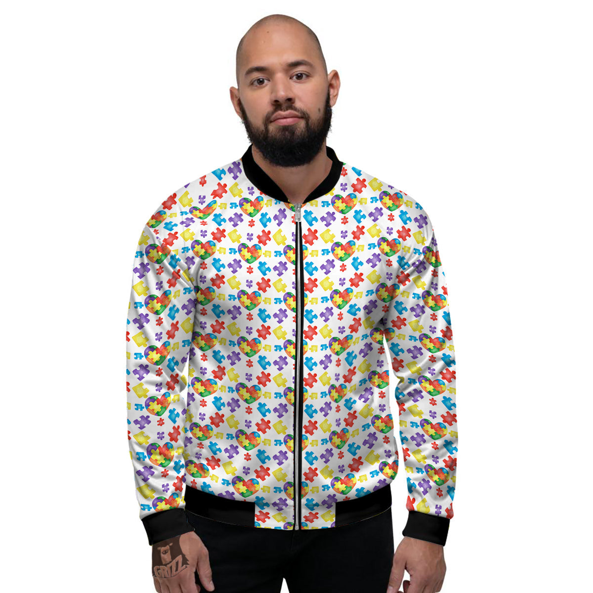 Autism Awareness Print Pattern Men's Bomber Jacket-grizzshop