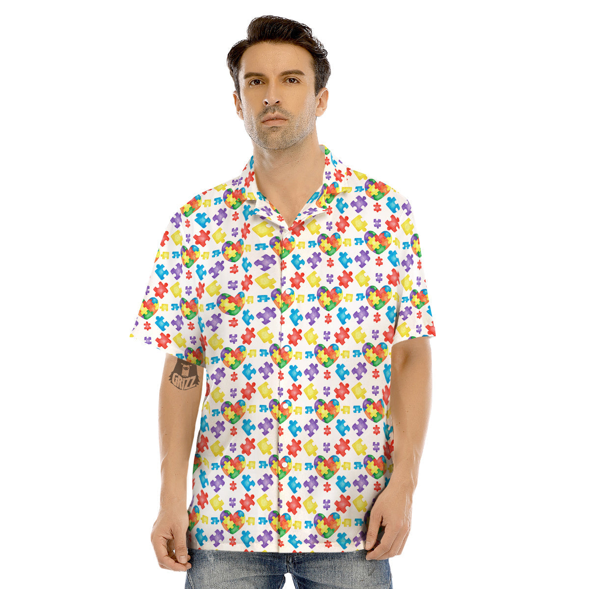 Autism Awareness Print Pattern Men's Hawaiian Shirt-grizzshop
