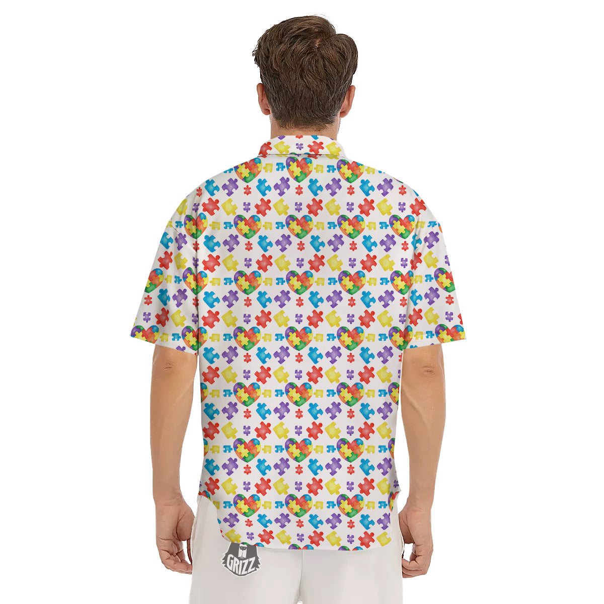 Autism Awareness Print Pattern Men's Short Sleeve Shirts-grizzshop