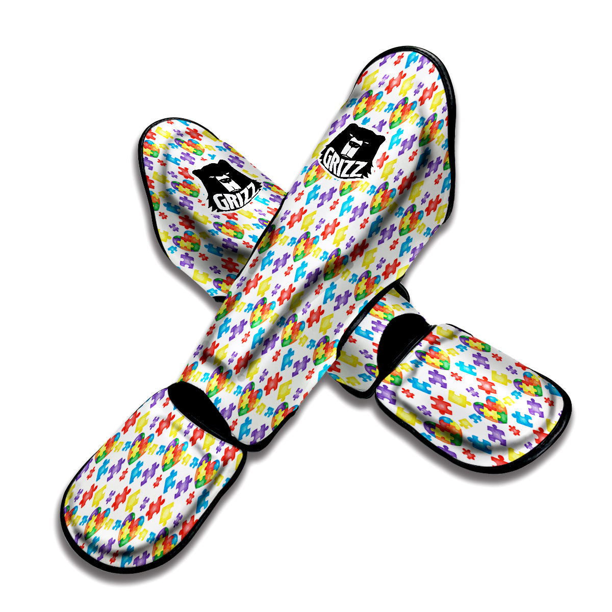 Autism Awareness Print Pattern Muay Thai Shin Guards-grizzshop