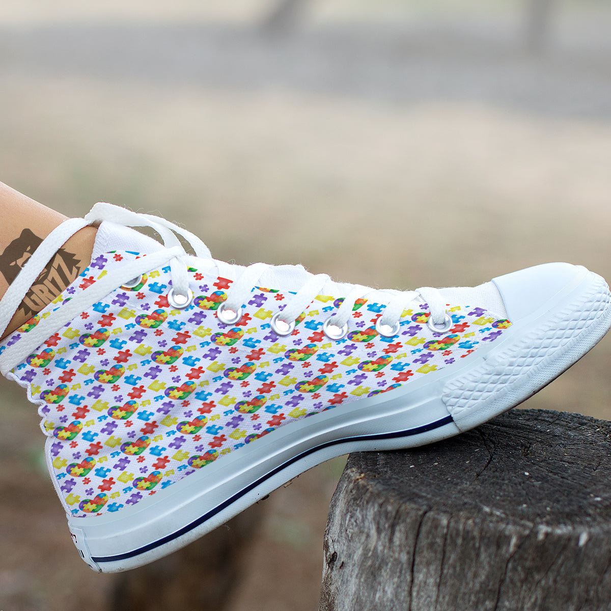 Autism Awareness Print Pattern White High Top Shoes-grizzshop