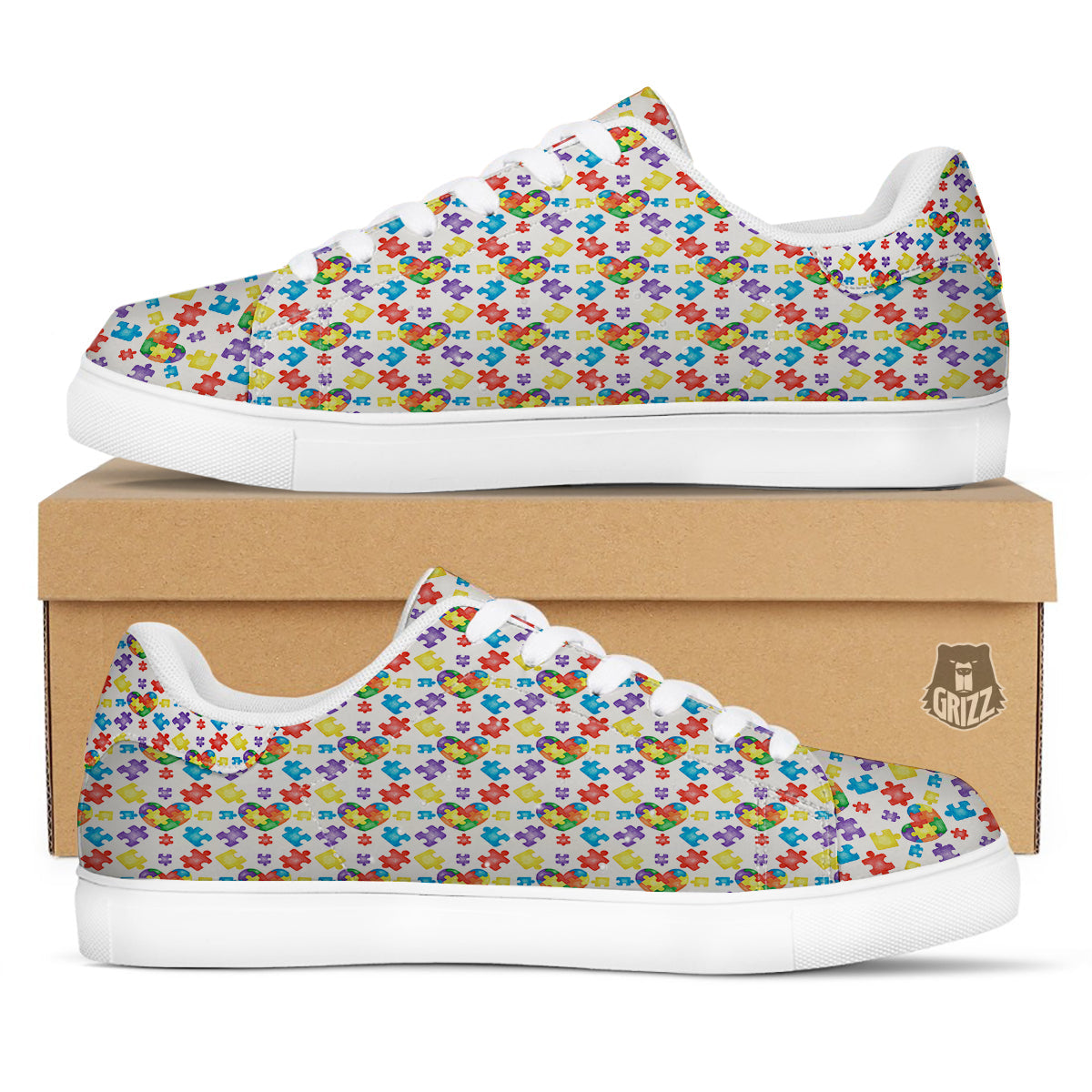 Autism Awareness Print Pattern White Low Top Sneakers-grizzshop