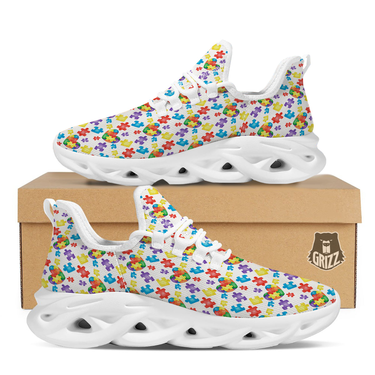 Autism Awareness Print Pattern White Running Shoes-grizzshop