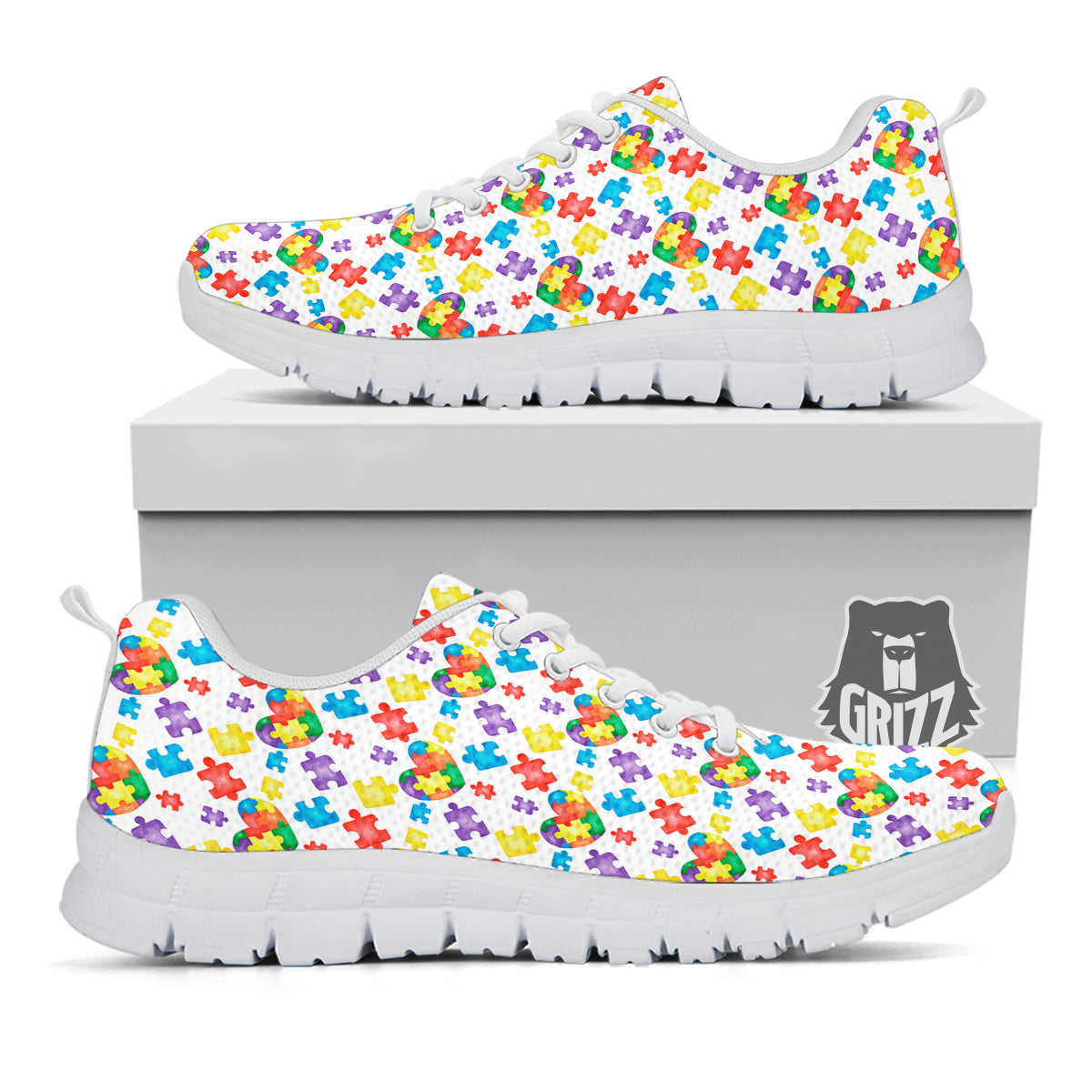 Autism Awareness Print Pattern White Sneaker-grizzshop