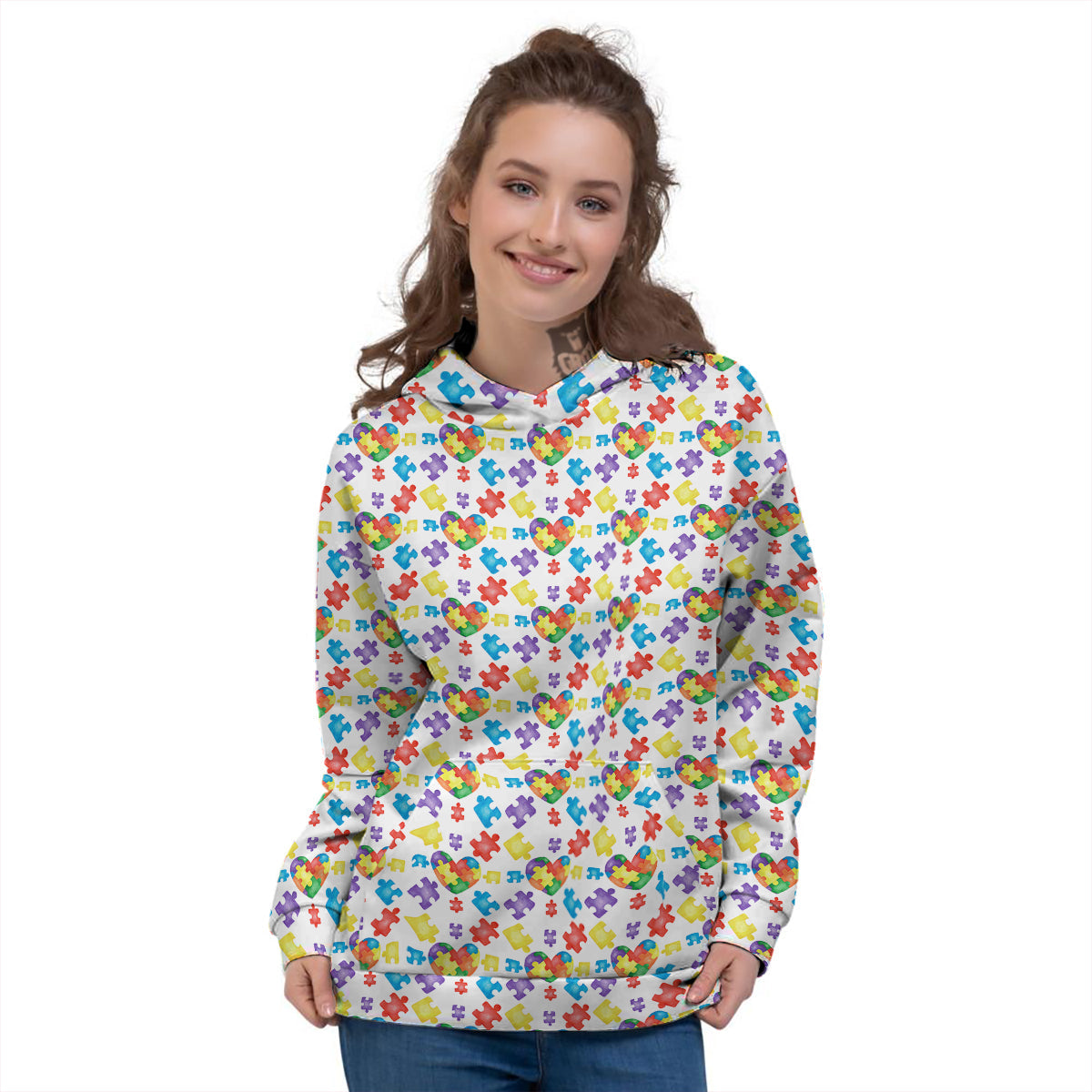 Autism Awareness Print Pattern Women's Hoodie-grizzshop
