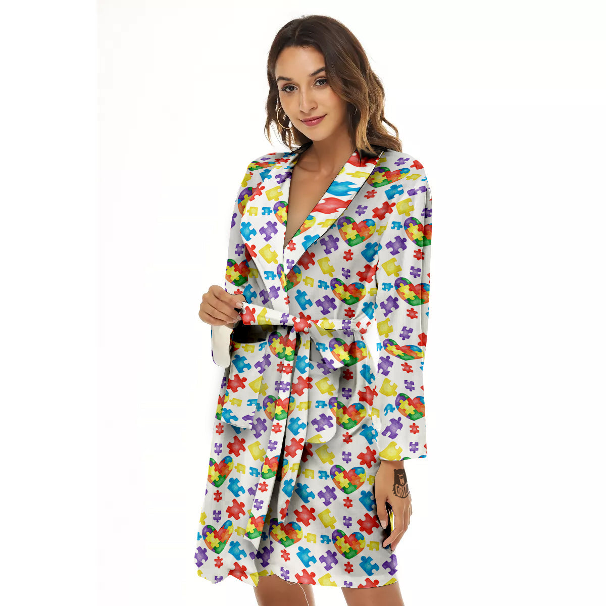 Autism Awareness Print Pattern Women's Robe-grizzshop
