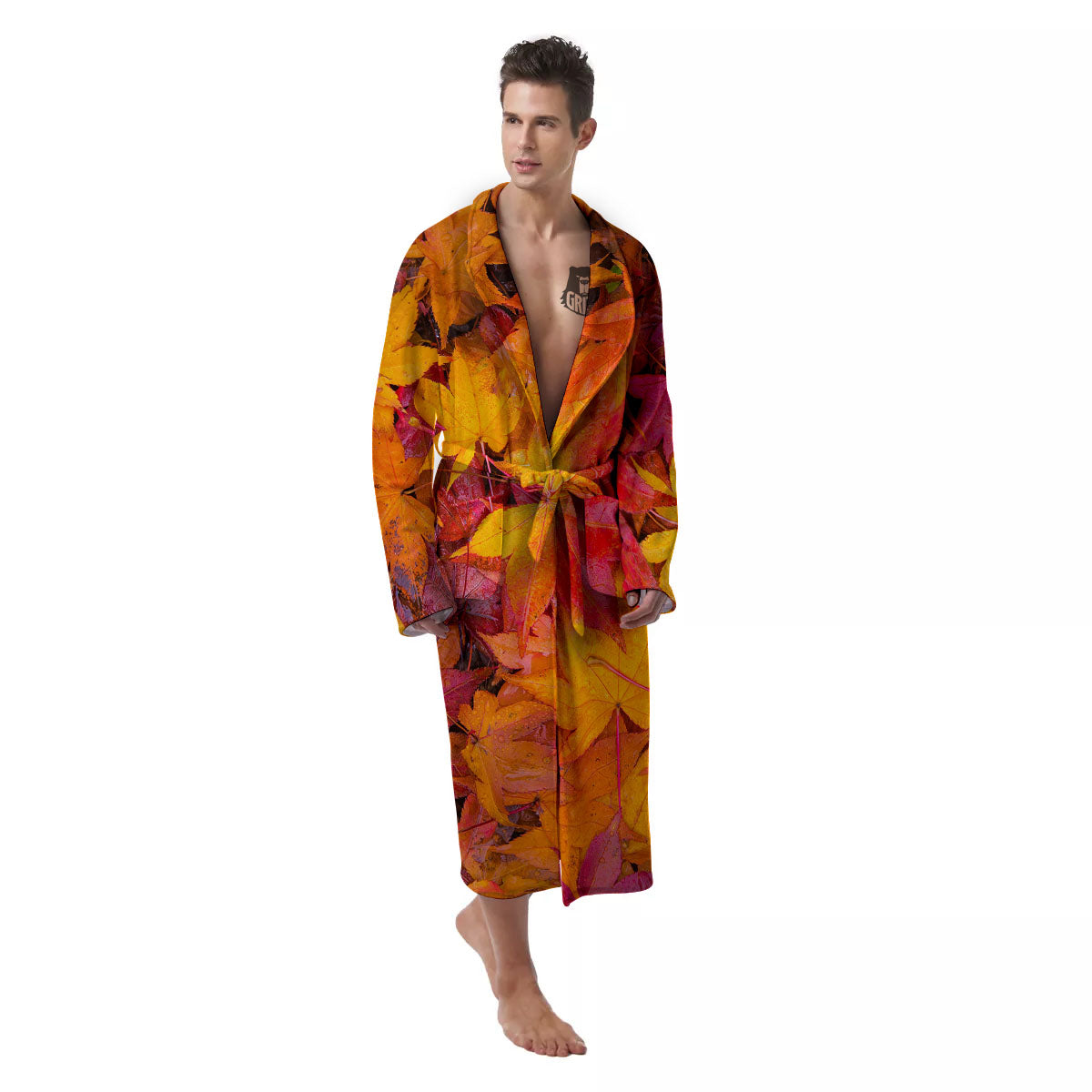 Autumn Leaves Print Men's Robe-grizzshop