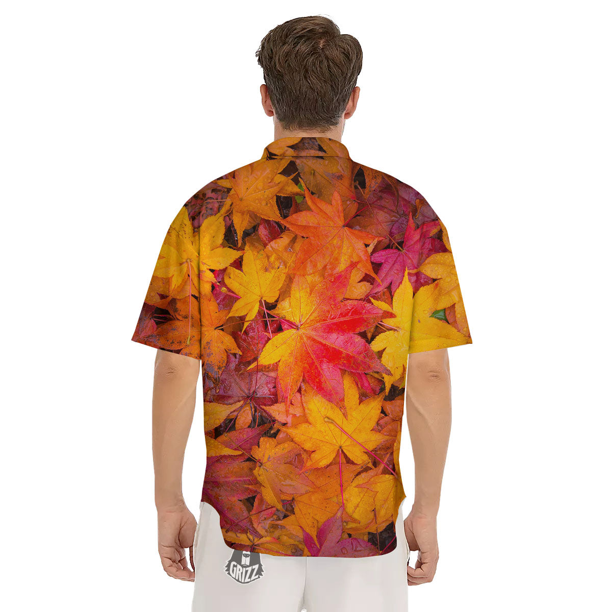 Autumn Leaves Print Men's Short Sleeve Shirts-grizzshop