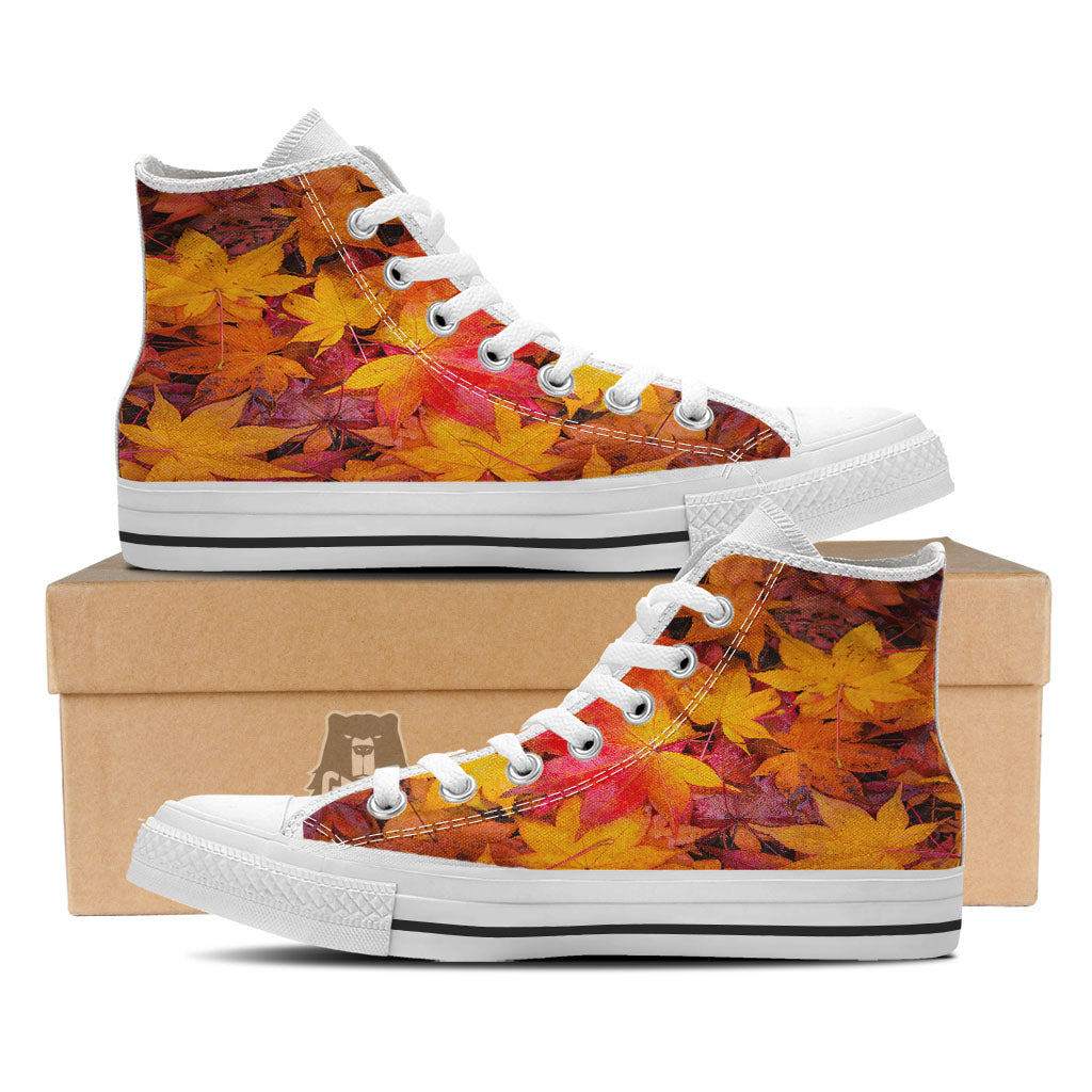 Autumn Leaves Print White High Top Shoes-grizzshop