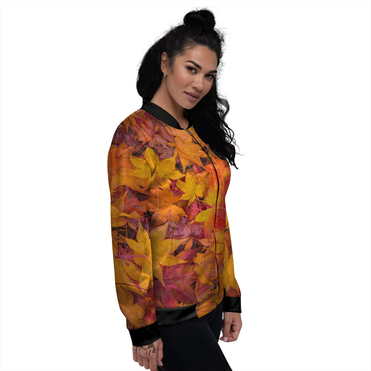 Autumn Leaves Print Women's Bomber Jacket-grizzshop