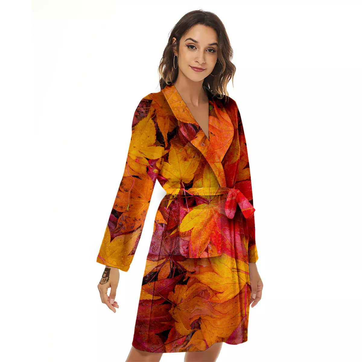 Autumn Leaves Print Women's Robe-grizzshop