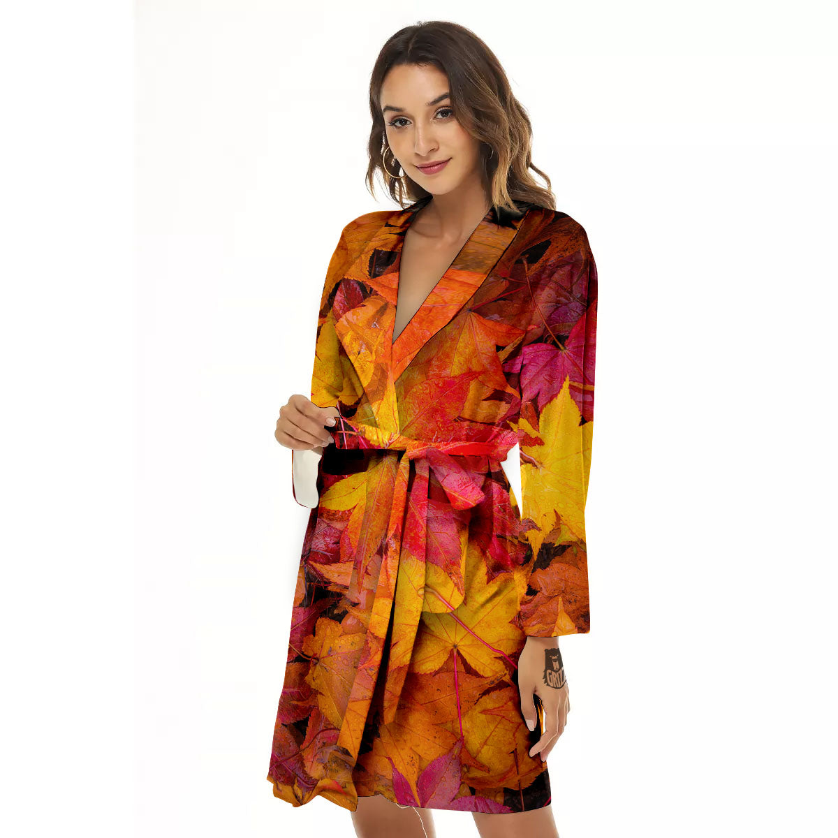 Autumn Leaves Print Women's Robe-grizzshop