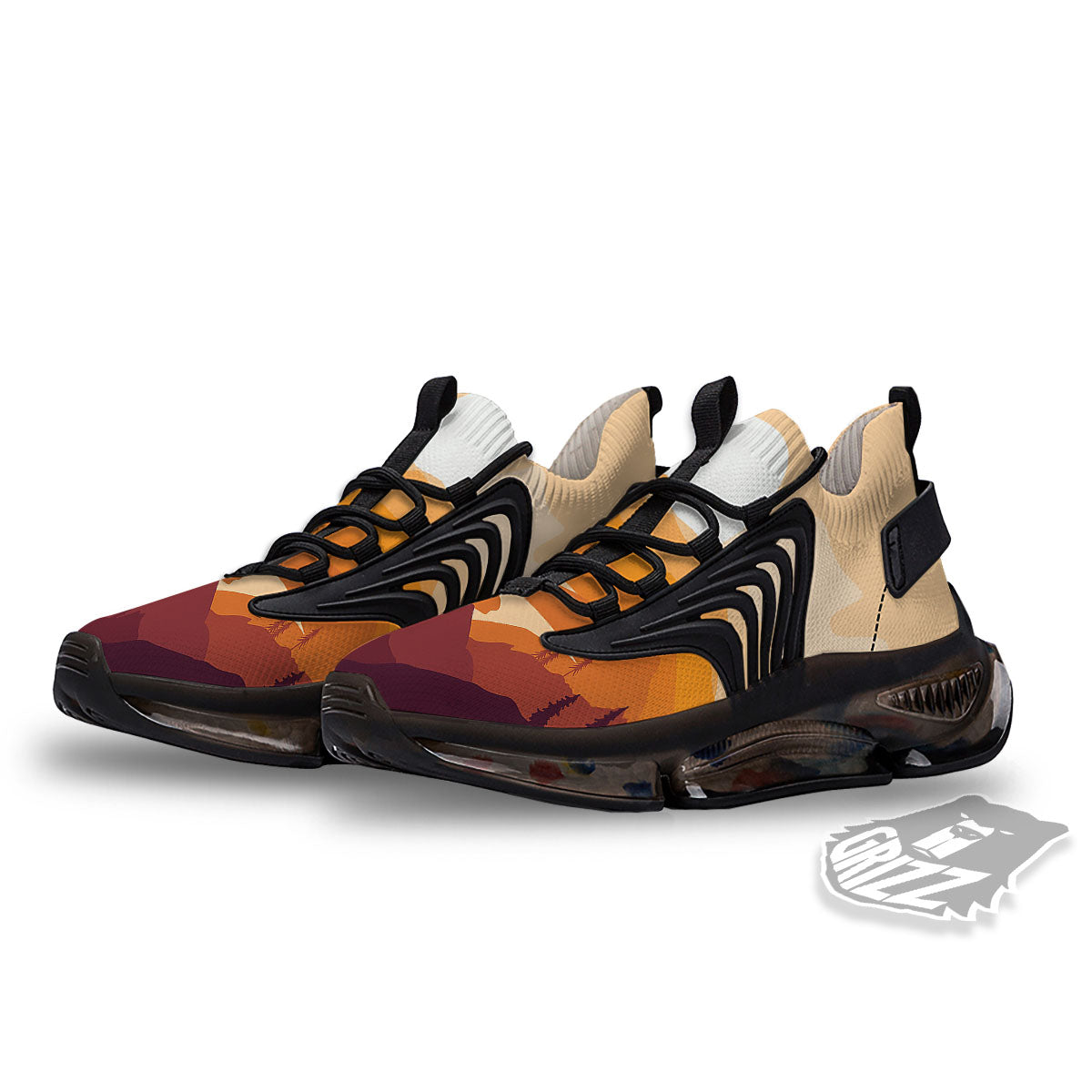Autumn Mountains Sunset Print Black Gym Shoes-grizzshop