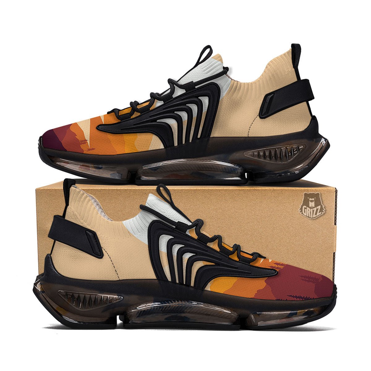 Autumn Mountains Sunset Print Black Gym Shoes-grizzshop