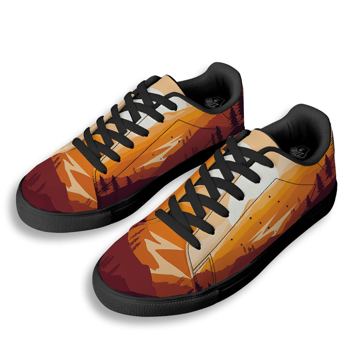 Autumn Mountains Sunset Print Black Low Top Sneakers-grizzshop