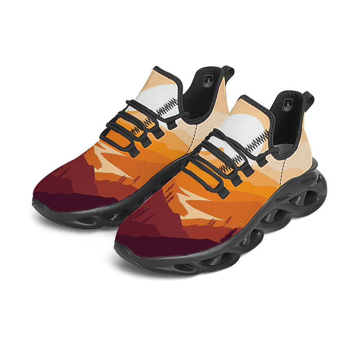 Autumn Mountains Sunset Print Black Running Shoes-grizzshop