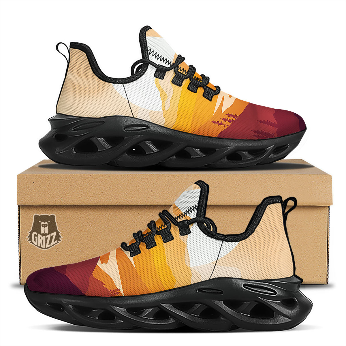 Autumn Mountains Sunset Print Black Running Shoes-grizzshop