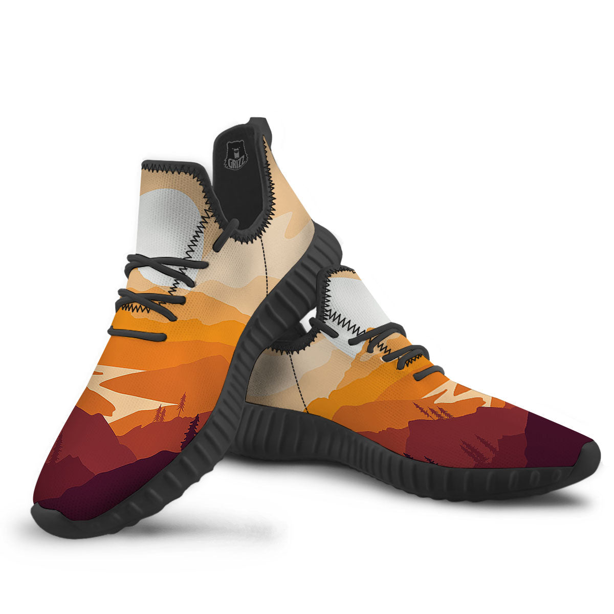 Autumn Mountains Sunset Print Black Walking Shoes-grizzshop